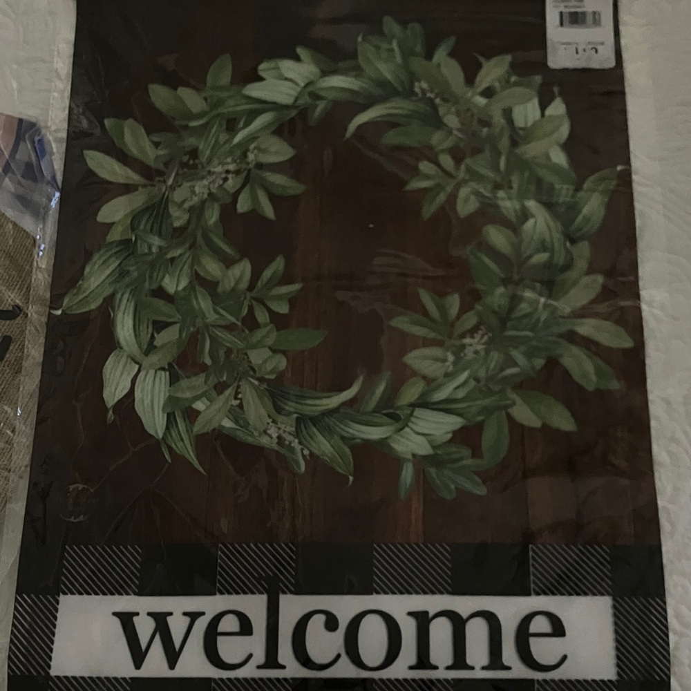 Welcome Sign with Greenery Wreath